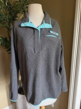 Columbia Charcoal Fleece Pullover with Aqua Trim